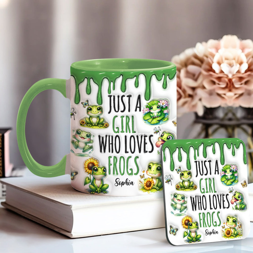 Einfach ein Mädchen, das Frösche liebt – personalisierte Tasse mit Froschmotiv