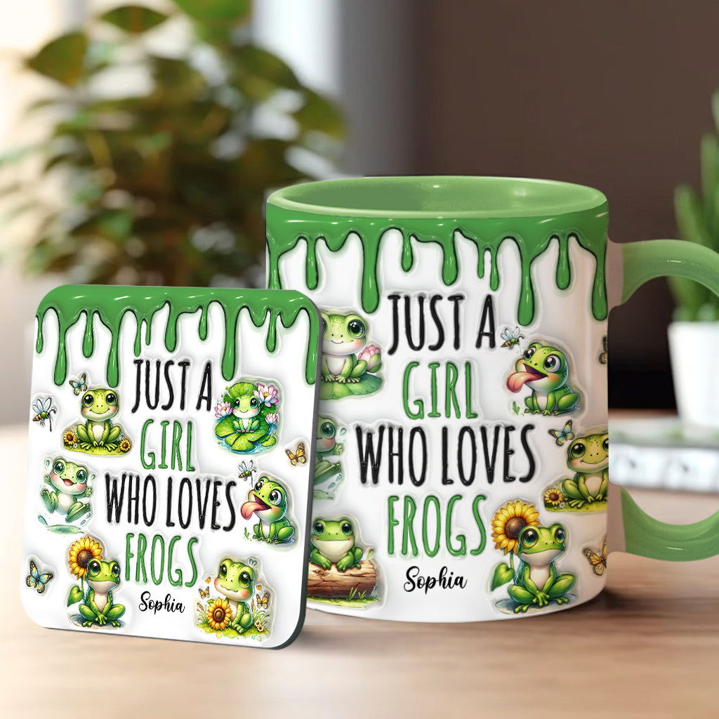 Einfach ein Mädchen, das Frösche liebt – personalisierte Tasse mit Froschmotiv