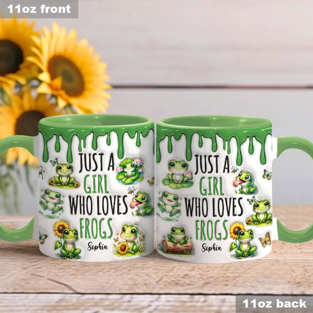 Einfach ein Mädchen, das Frösche liebt – personalisierte Tasse mit Froschmotiv