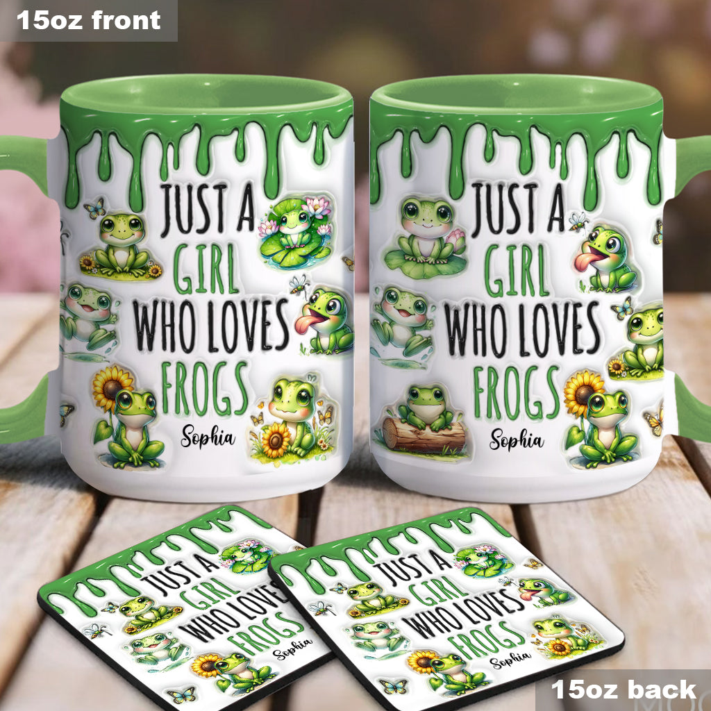 Einfach ein Mädchen, das Frösche liebt – personalisierte Tasse mit Froschmotiv