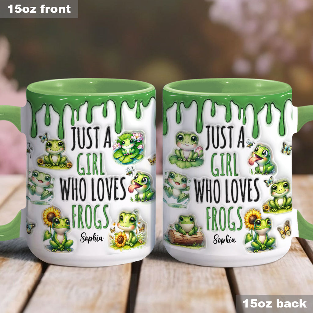 Einfach ein Mädchen, das Frösche liebt – personalisierte Tasse mit Froschmotiv