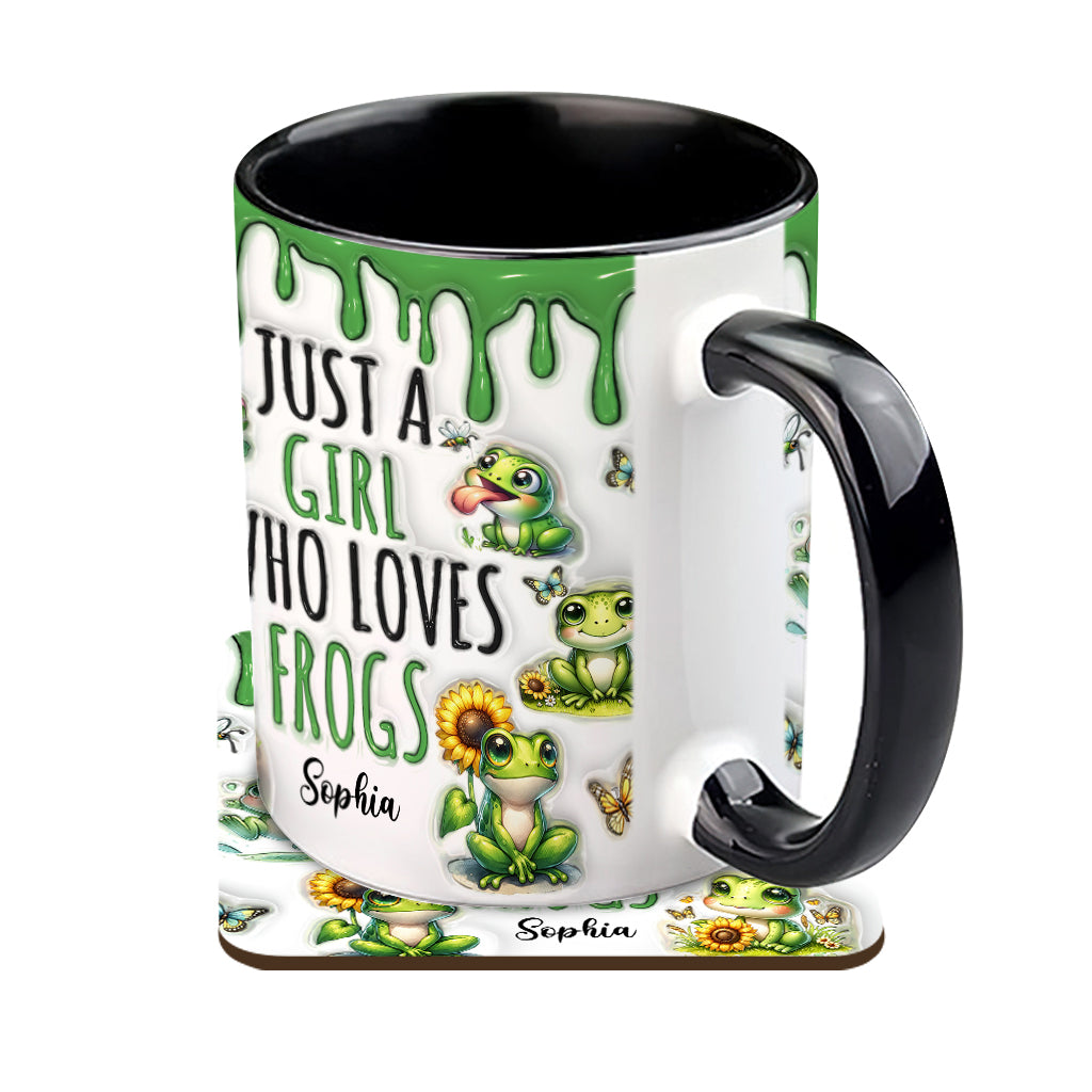 Einfach ein Mädchen, das Frösche liebt – personalisierte Tasse mit Froschmotiv