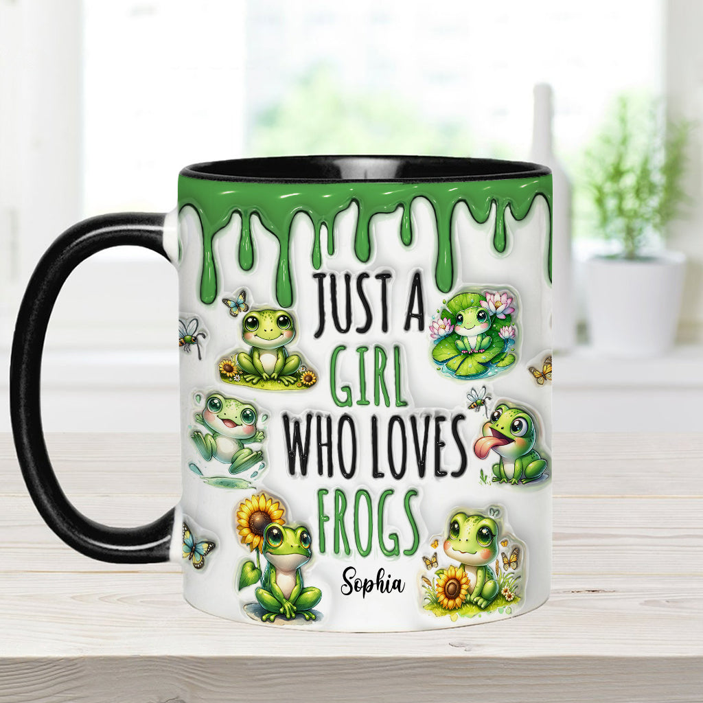 Einfach ein Mädchen, das Frösche liebt – personalisierte Tasse mit Froschmotiv