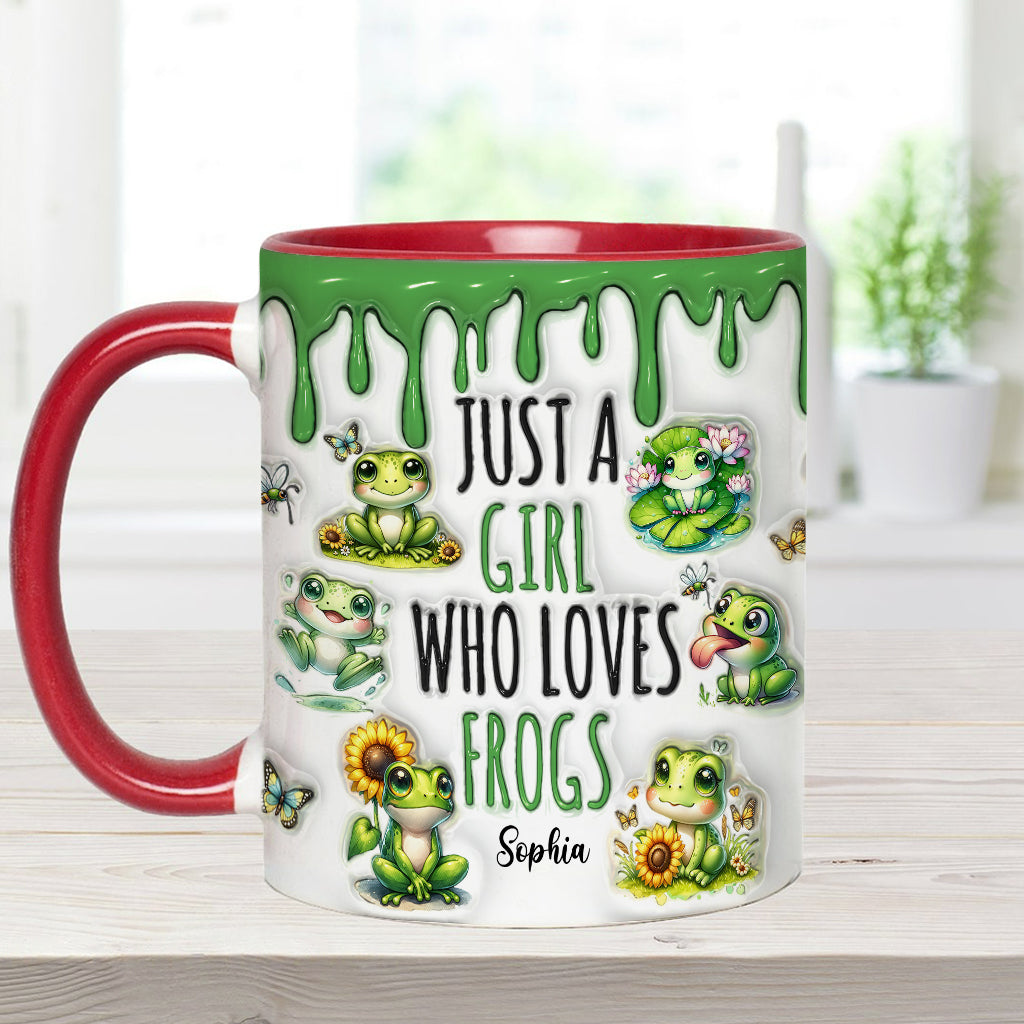 Einfach ein Mädchen, das Frösche liebt – personalisierte Tasse mit Froschmotiv