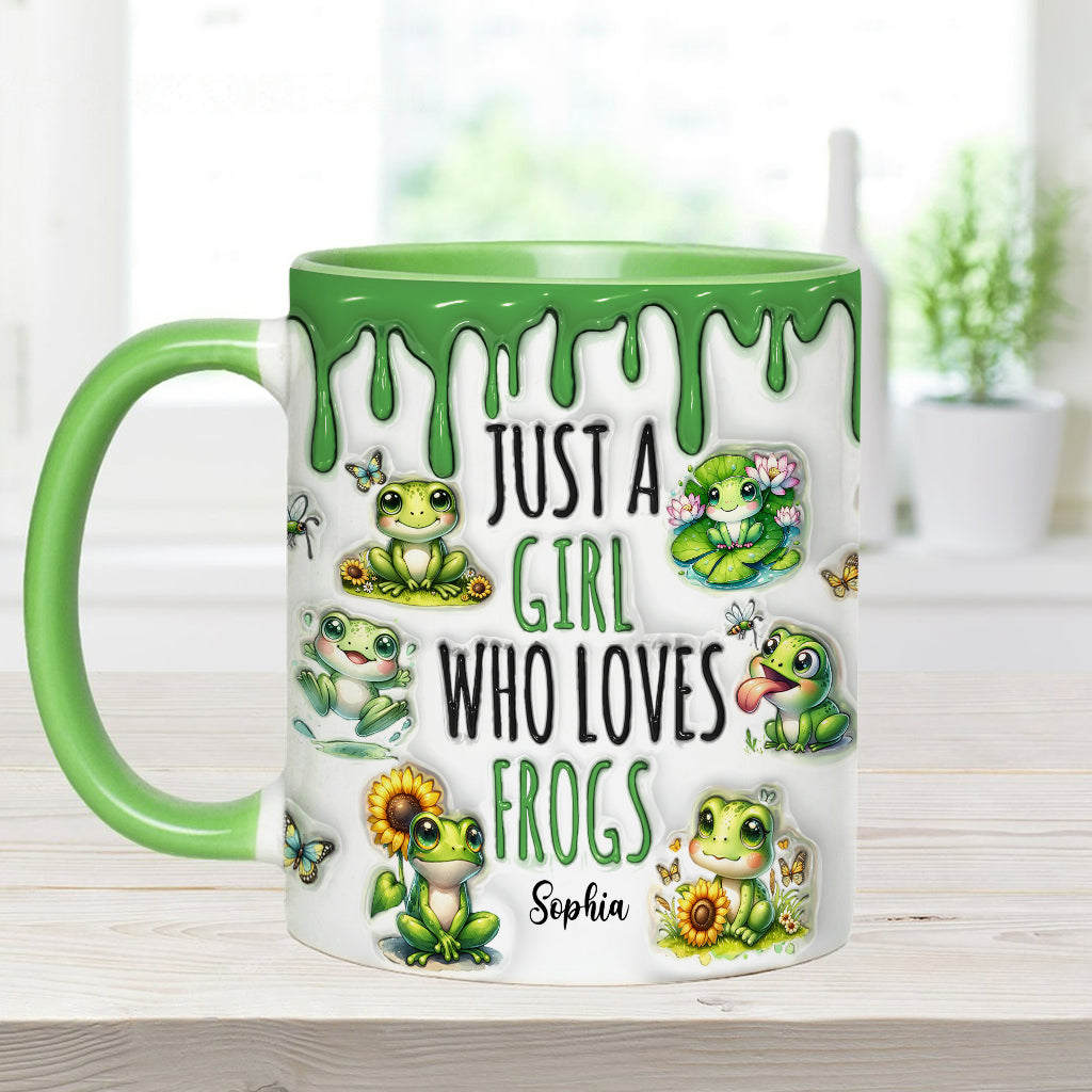 Einfach ein Mädchen, das Frösche liebt – personalisierte Tasse mit Froschmotiv