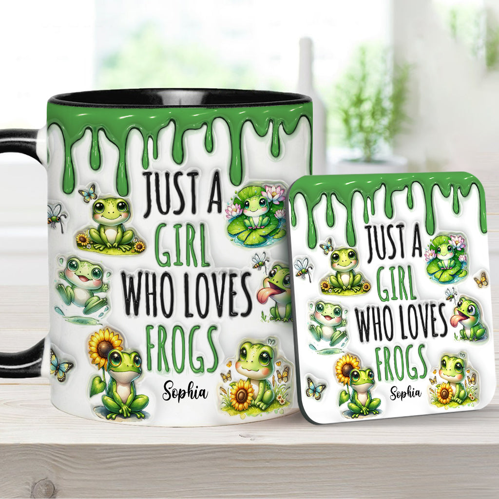 Einfach ein Mädchen, das Frösche liebt – personalisierte Tasse mit Froschmotiv