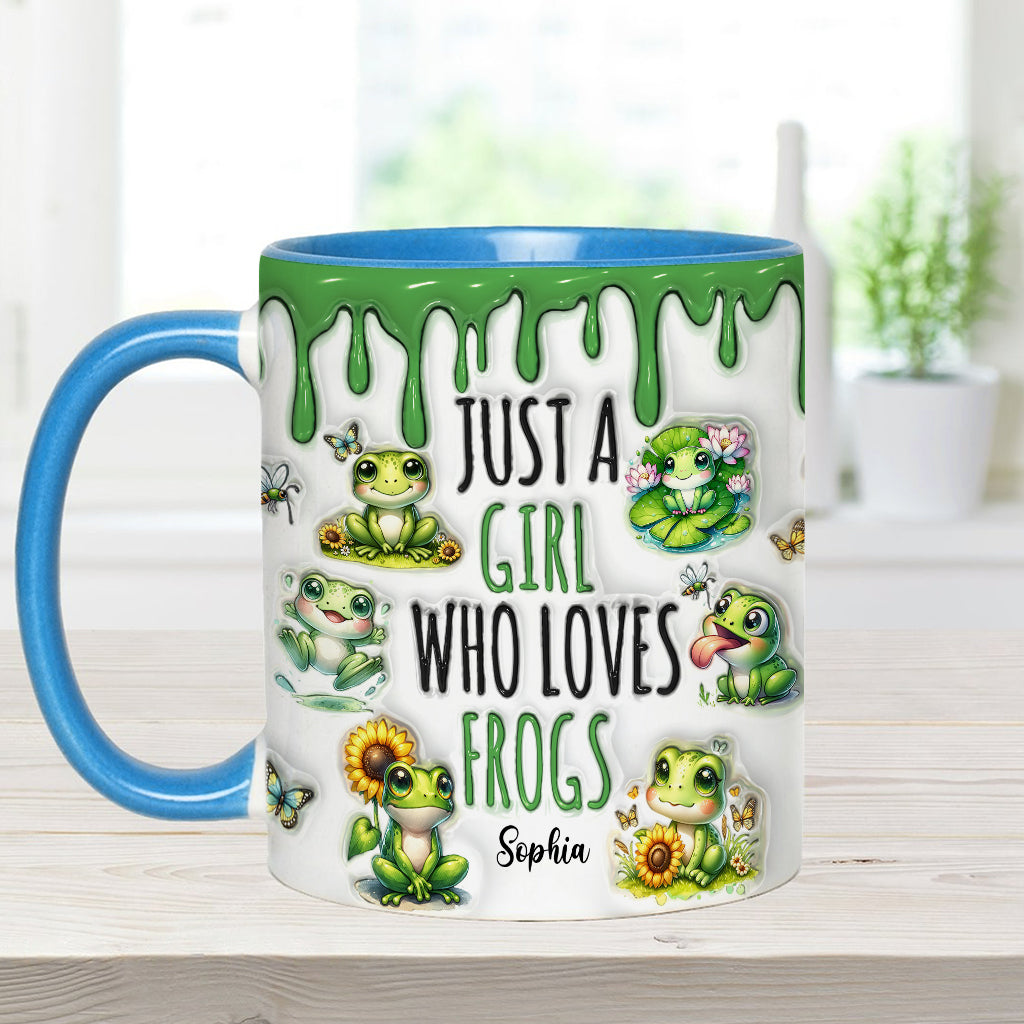 Einfach ein Mädchen, das Frösche liebt – personalisierte Tasse mit Froschmotiv