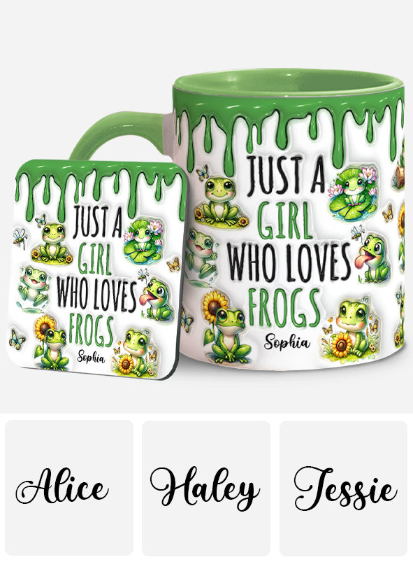 Einfach ein Mädchen, das Frösche liebt – personalisierte Tasse mit Froschmotiv