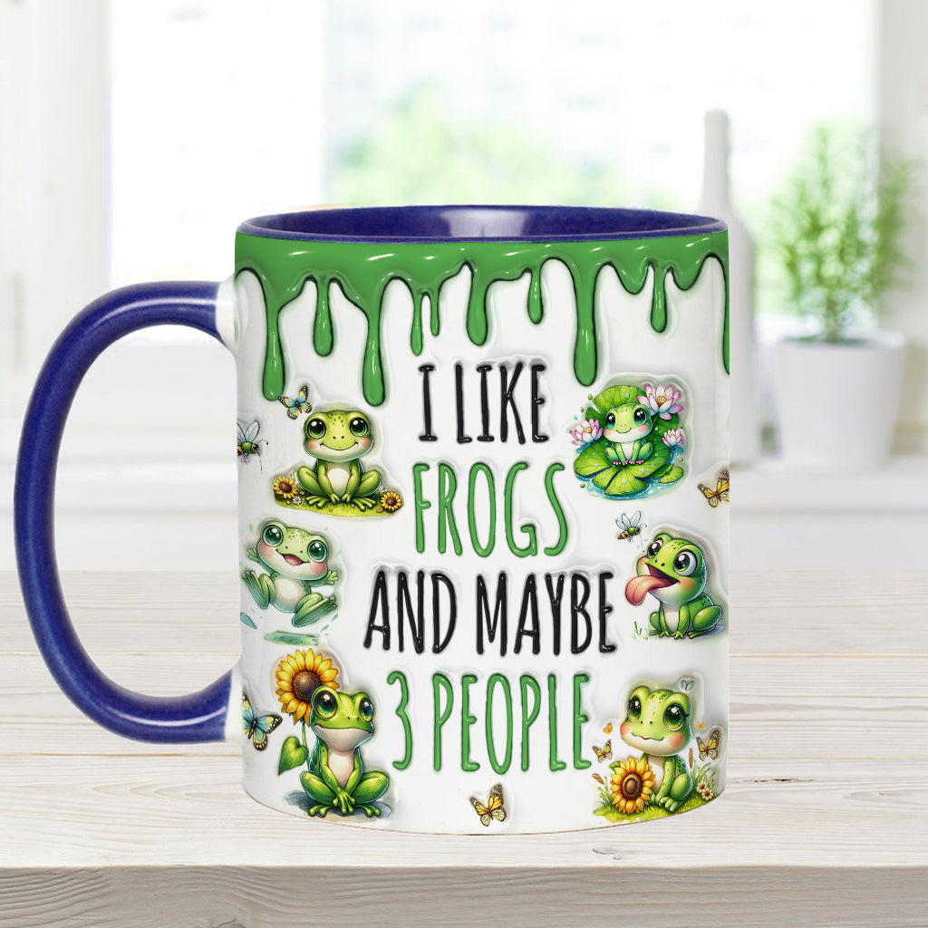 Ich mag Frösche und vielleicht 3 Personen – personalisierte Tasse mit Froschmotiv
