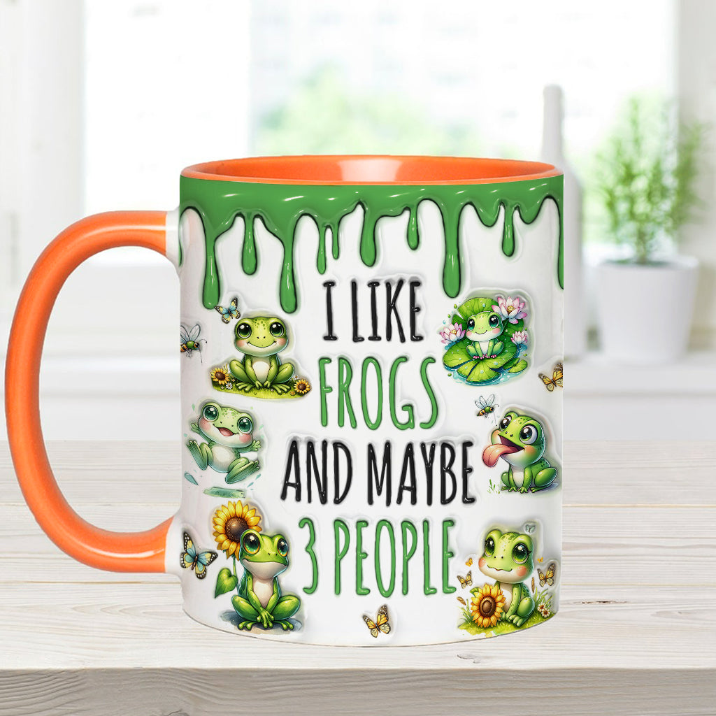 Ich mag Frösche und vielleicht 3 Personen – personalisierte Tasse mit Froschmotiv
