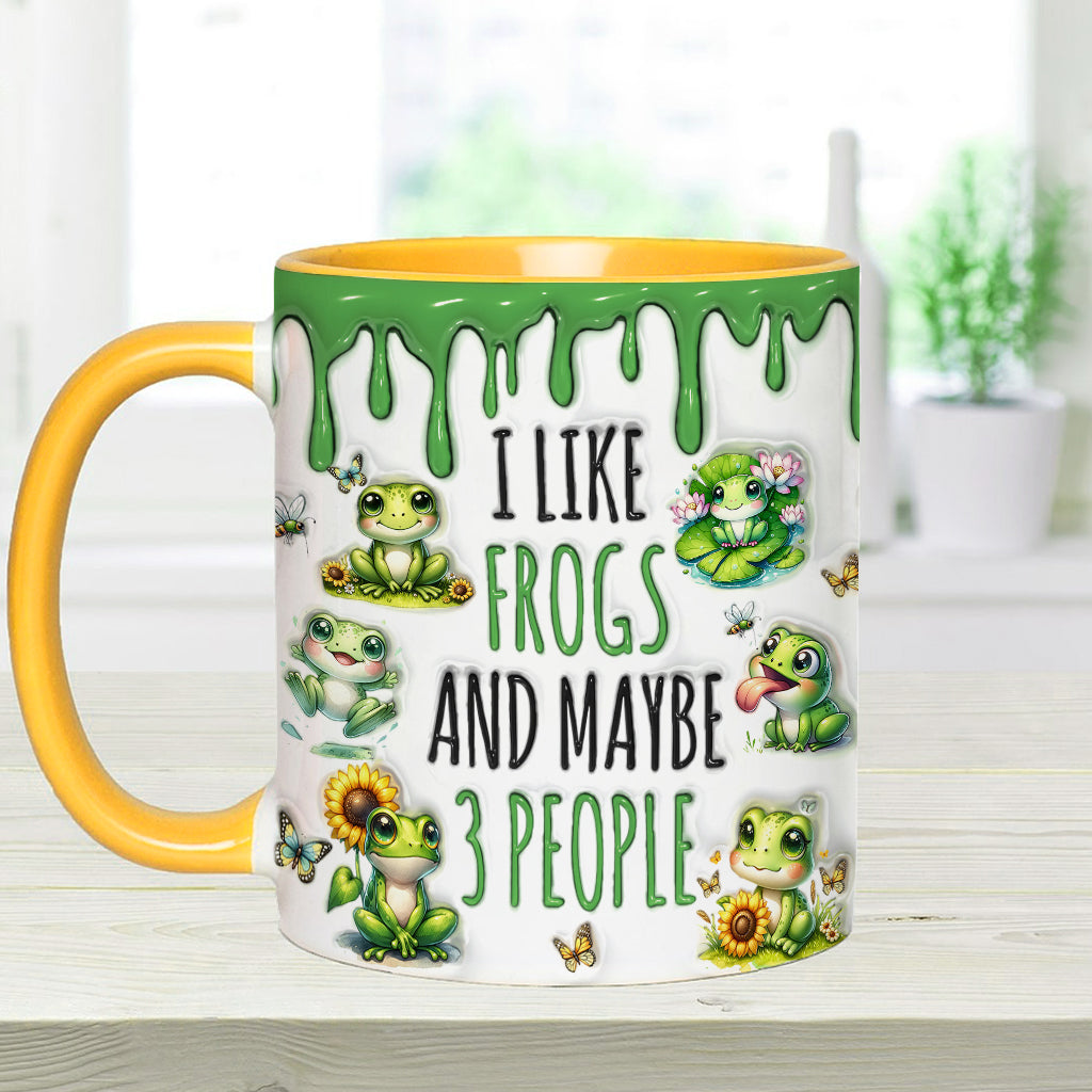 Ich mag Frösche und vielleicht 3 Personen – personalisierte Tasse mit Froschmotiv