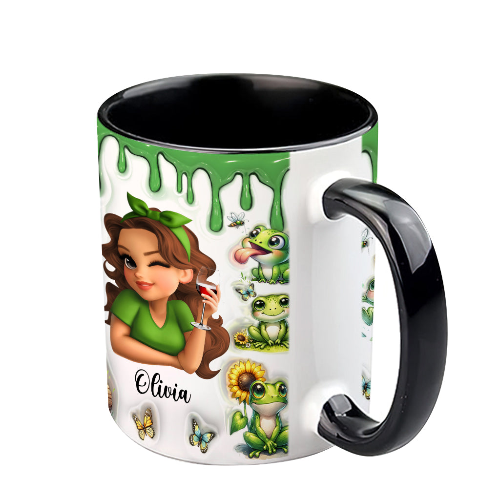 Ich mag Frösche und vielleicht 3 Personen – personalisierte Tasse mit Froschmotiv