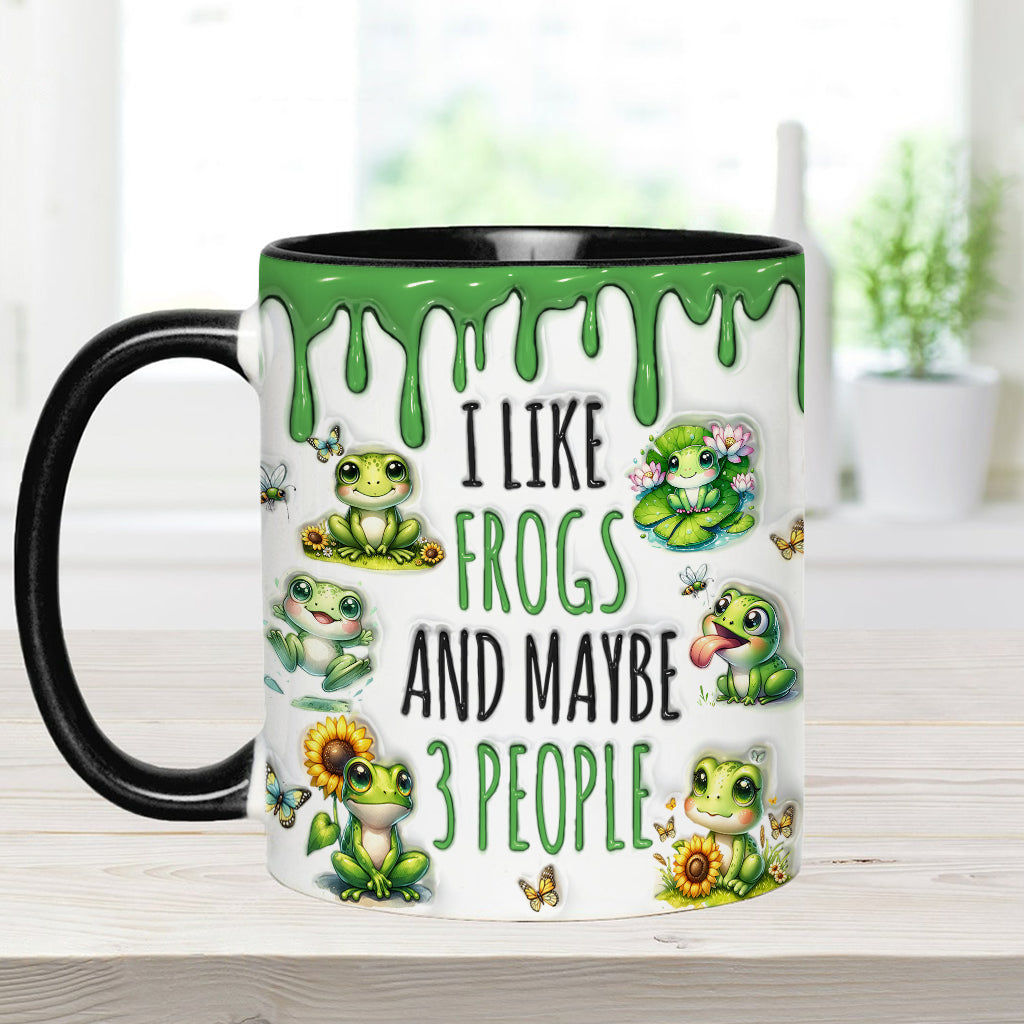 Ich mag Frösche und vielleicht 3 Personen – personalisierte Tasse mit Froschmotiv