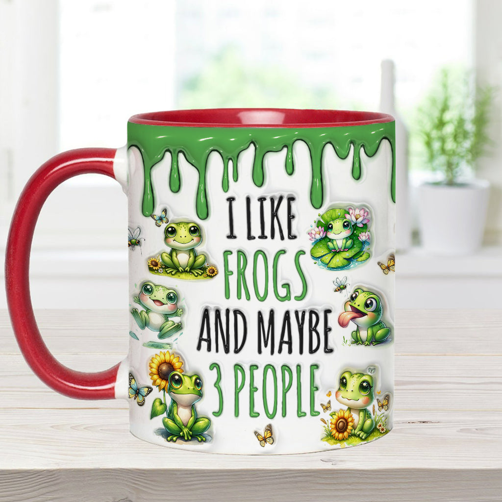 Ich mag Frösche und vielleicht 3 Personen – personalisierte Tasse mit Froschmotiv