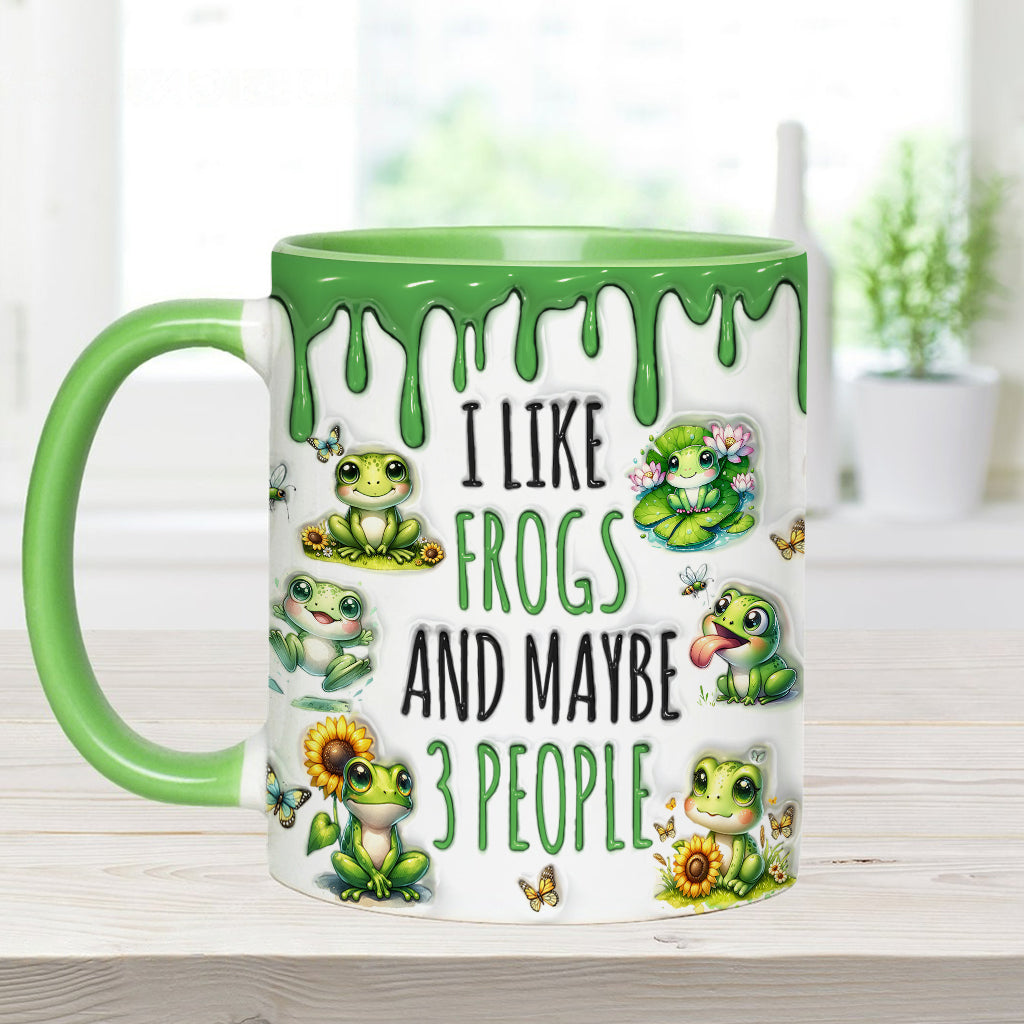 Ich mag Frösche und vielleicht 3 Personen – personalisierte Tasse mit Froschmotiv