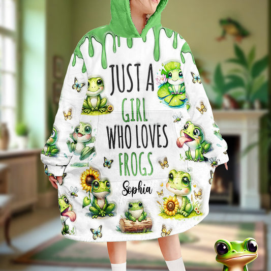 Just A Girl Who Loves Frogs - Personalized Frog Blanket Hoodie