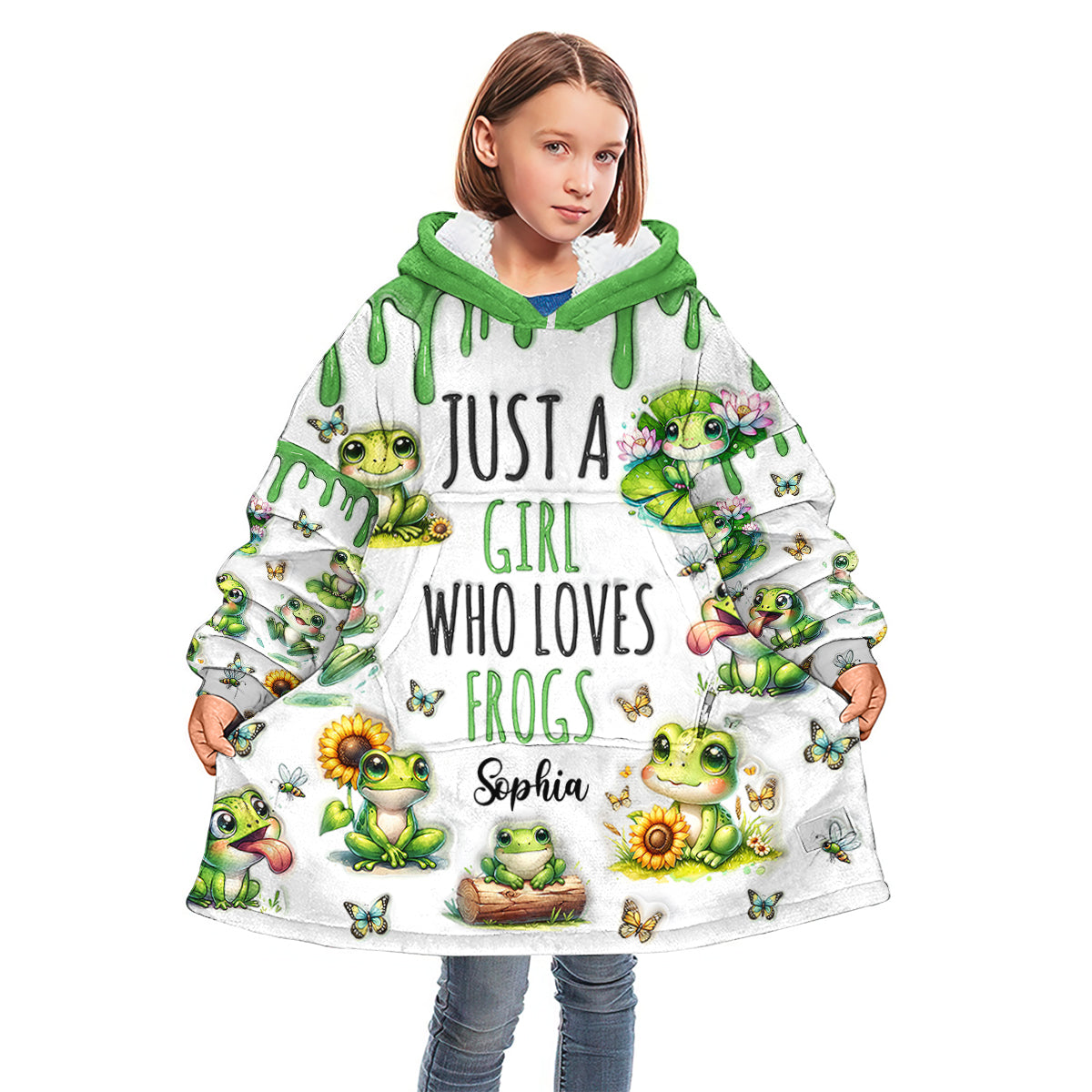 Einfach ein Mädchen, das Frösche liebt – Personalisierter Frosch-Hoodie