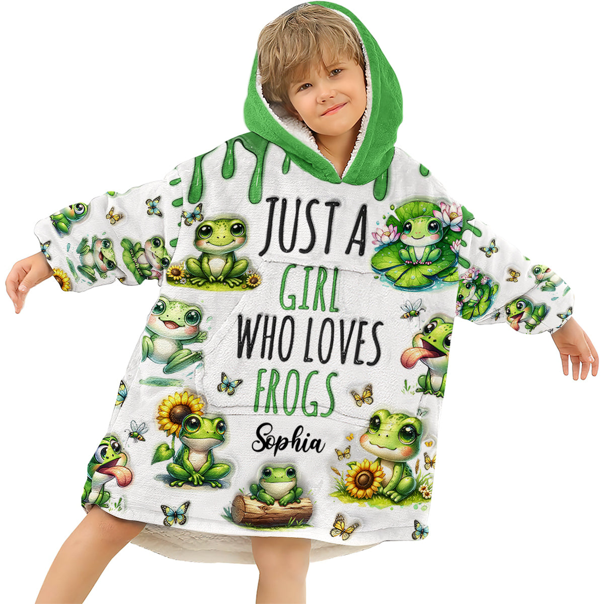 Einfach ein Mädchen, das Frösche liebt – Personalisierter Frosch-Hoodie