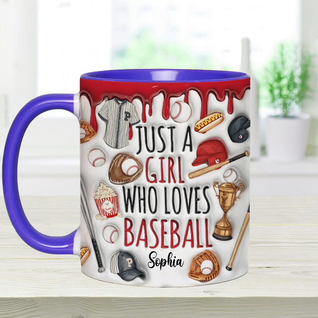 Einfach ein Mädchen, das Baseball liebt – personalisierte Tasse mit Baseball-Motiv