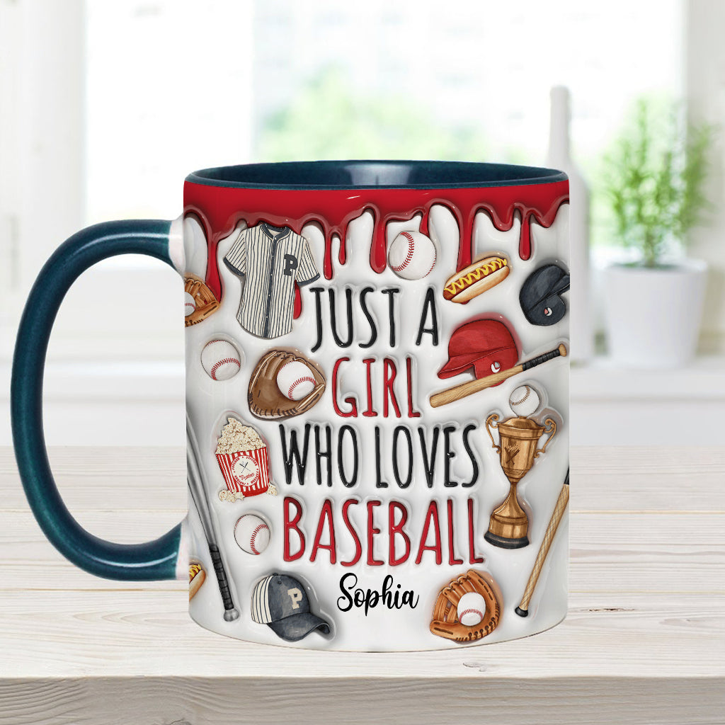 Einfach ein Mädchen, das Baseball liebt – personalisierte Tasse mit Baseball-Motiv