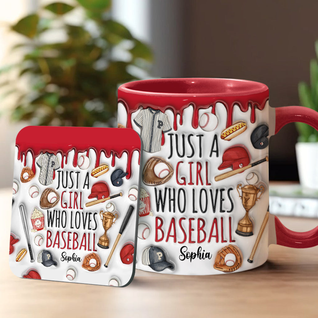 Einfach ein Mädchen, das Baseball liebt – personalisierte Tasse mit Baseball-Motiv