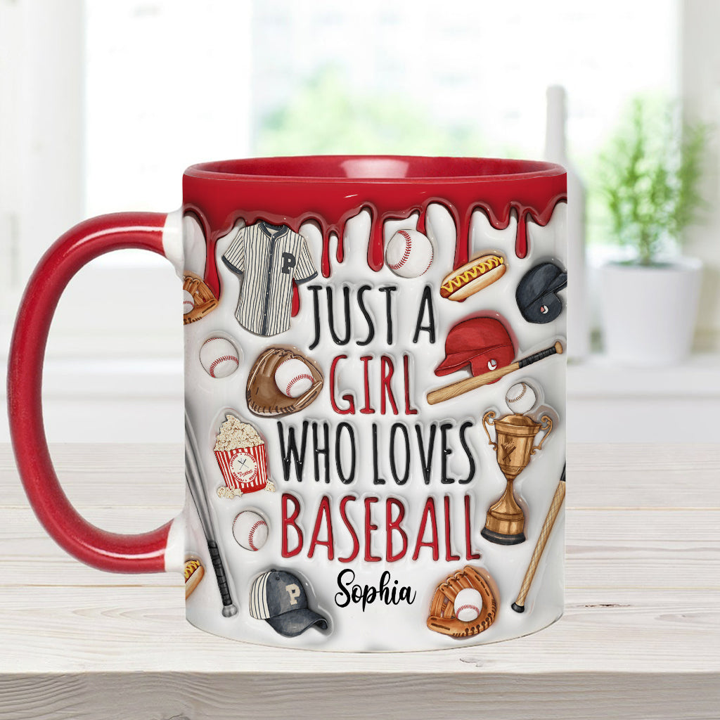 Einfach ein Mädchen, das Baseball liebt – personalisierte Tasse mit Baseball-Motiv