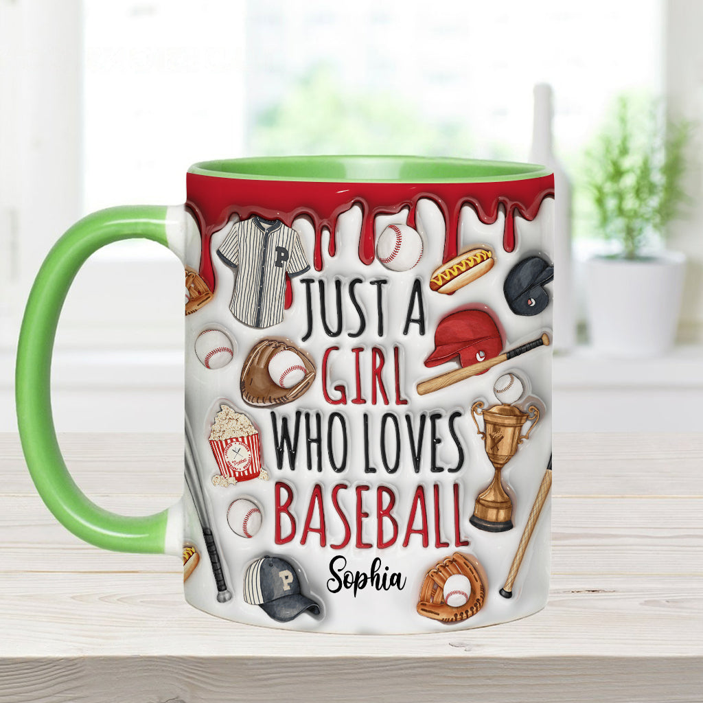 Einfach ein Mädchen, das Baseball liebt – personalisierte Tasse mit Baseball-Motiv