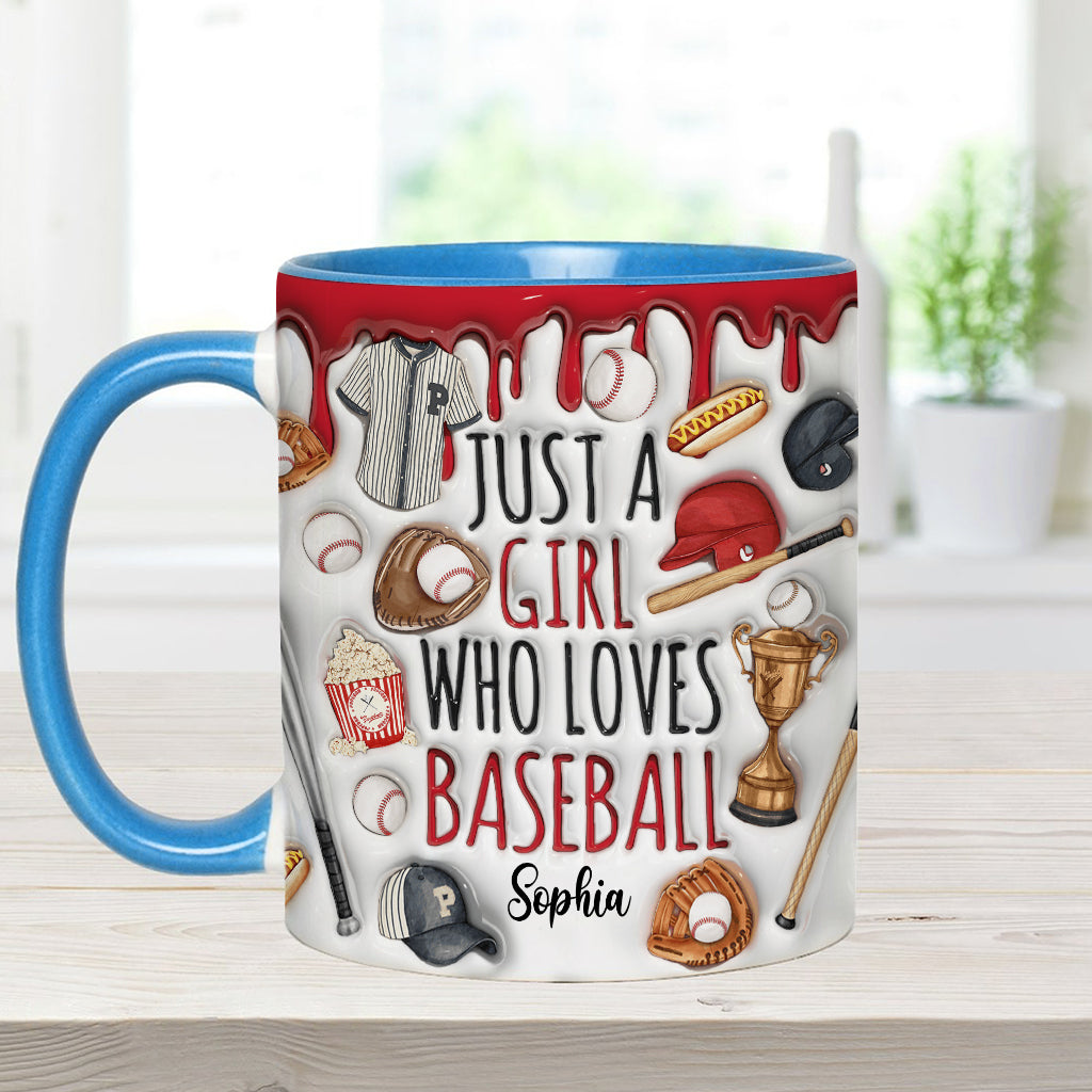 Einfach ein Mädchen, das Baseball liebt – personalisierte Tasse mit Baseball-Motiv