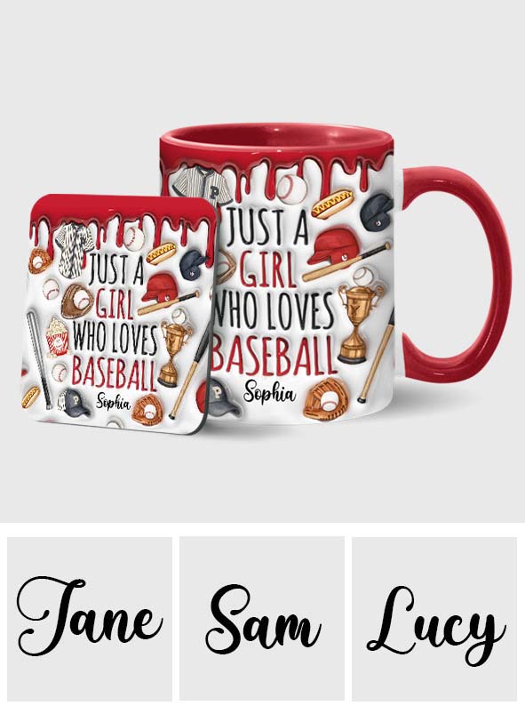 Einfach ein Mädchen, das Baseball liebt – personalisierte Tasse mit Baseball-Motiv
