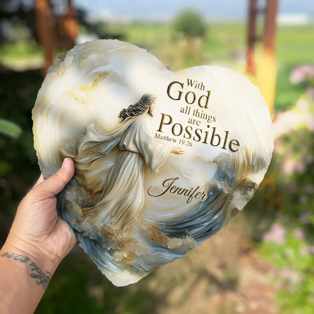 Mit Gott ist alles möglich – personalisierter christlicher herzförmiger Stein