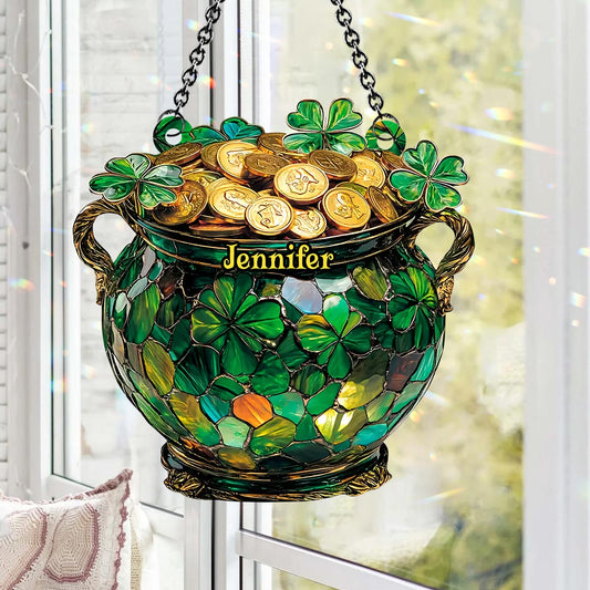 Topf voll Gold Kleeblatt – Personalisierter Fensterhänger zum St. Patrick's Day 