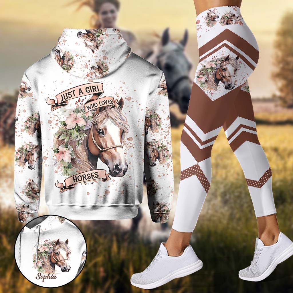 Einfach ein Mädchen, das Pferde liebt – Personalisierter Pferde-Hoodie und Leggings