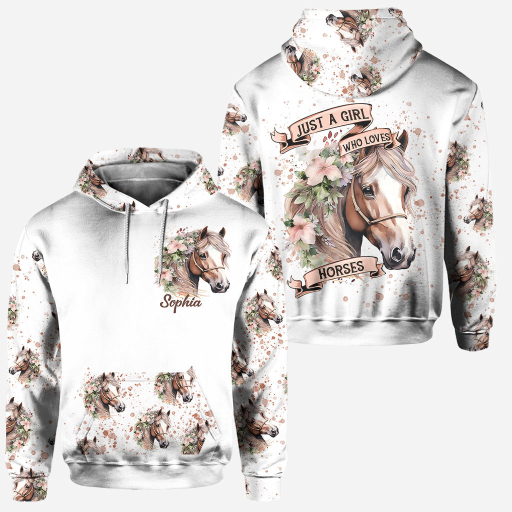 Einfach ein Mädchen, das Pferde liebt – Personalisierter Pferde-Hoodie und Leggings
