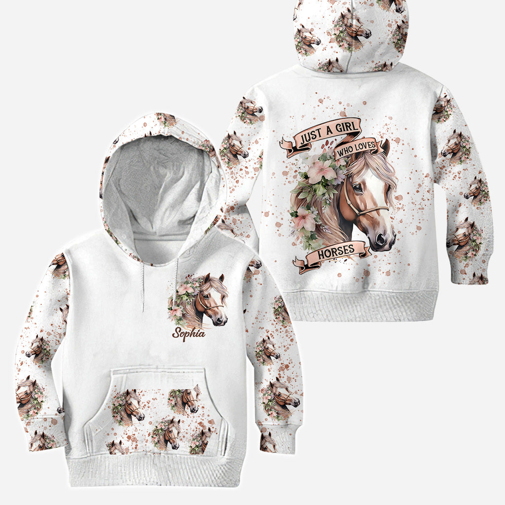 Einfach ein Mädchen, das Pferde liebt – Personalisierter Pferde-Hoodie und Leggings