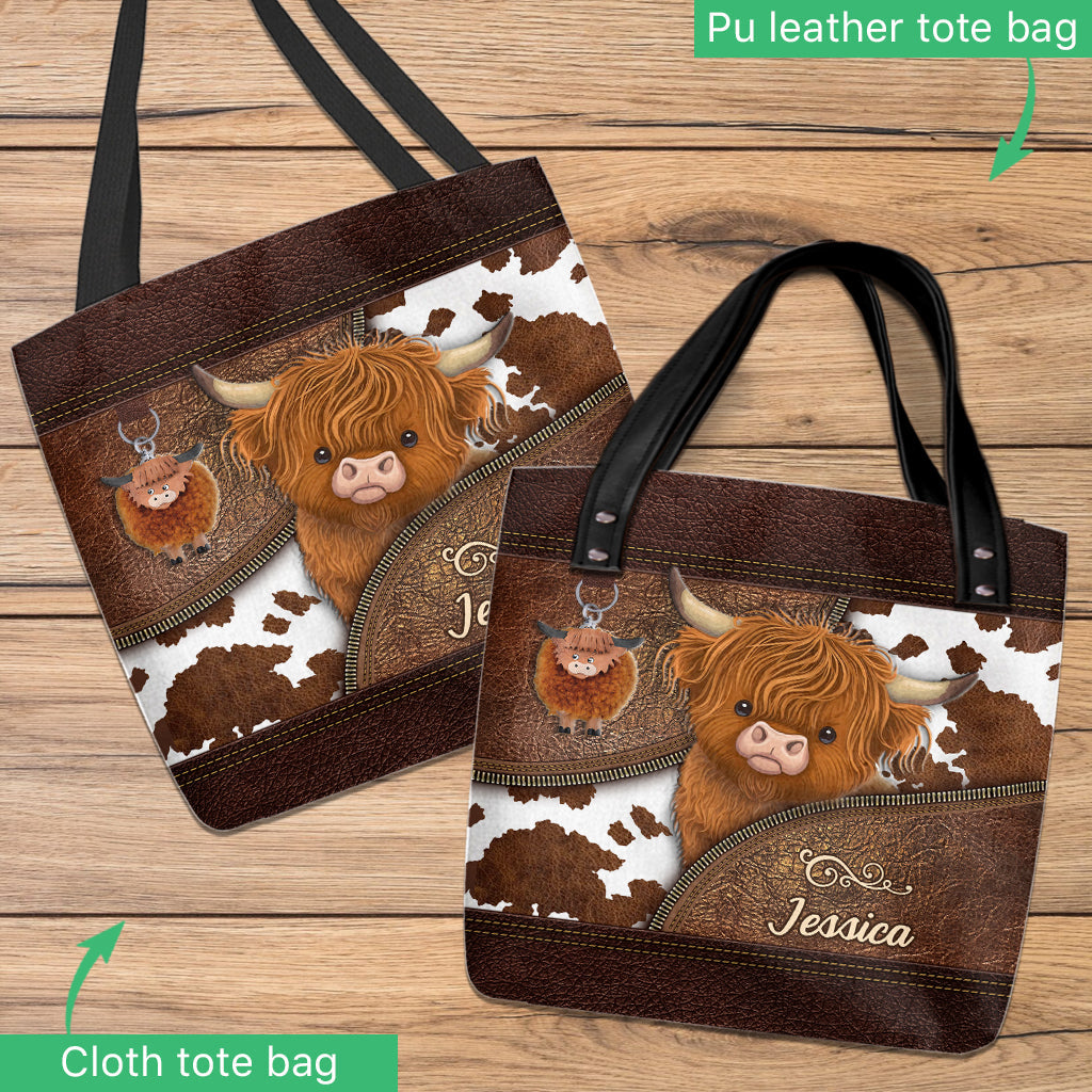 Personalisierte Tragetasche für ein Mädchen, das Hochlandrinder liebt