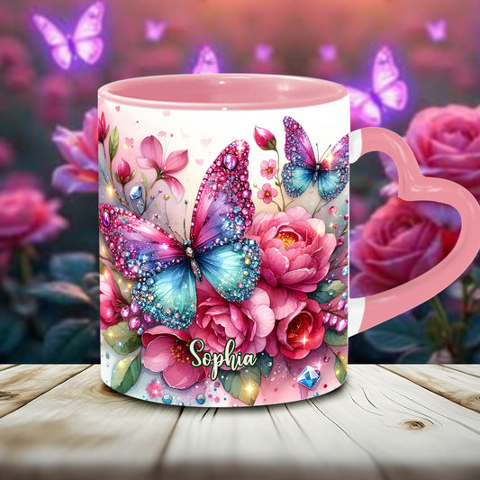 Sparkle Butterfly - Personalized Butterfly Heart Handle Mug