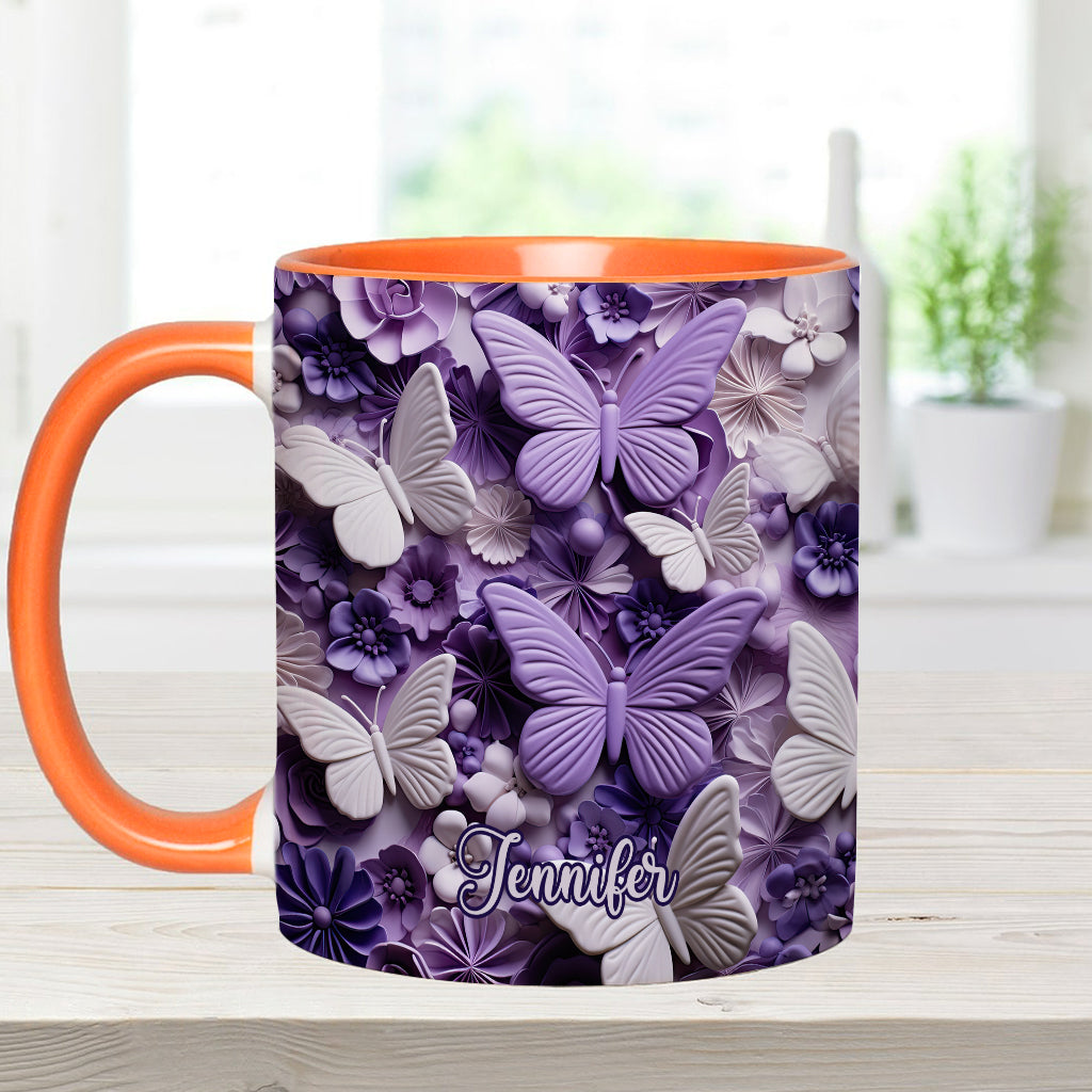 Personalisierte Tasse mit Schmetterlingsmotiv in Lila Schmetterlings-Optik