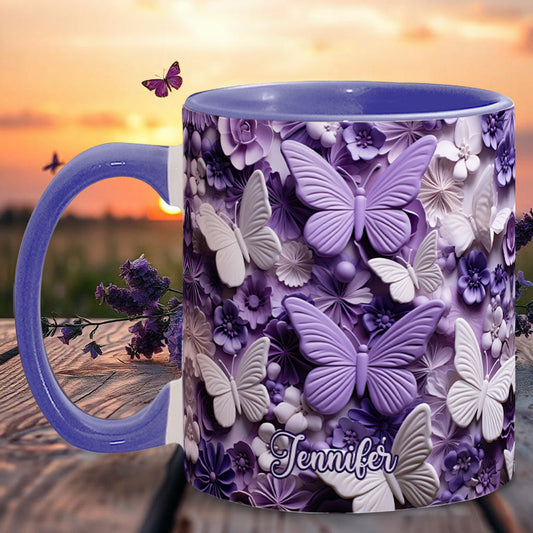 Purple Butterflies - Personalized Butterfly Accent Mug