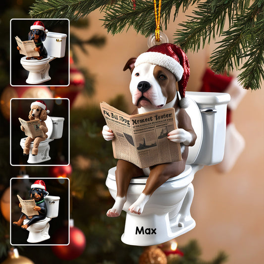 Pitbull Reading Newspaper - Personalized Pitbull Transparent Ornament