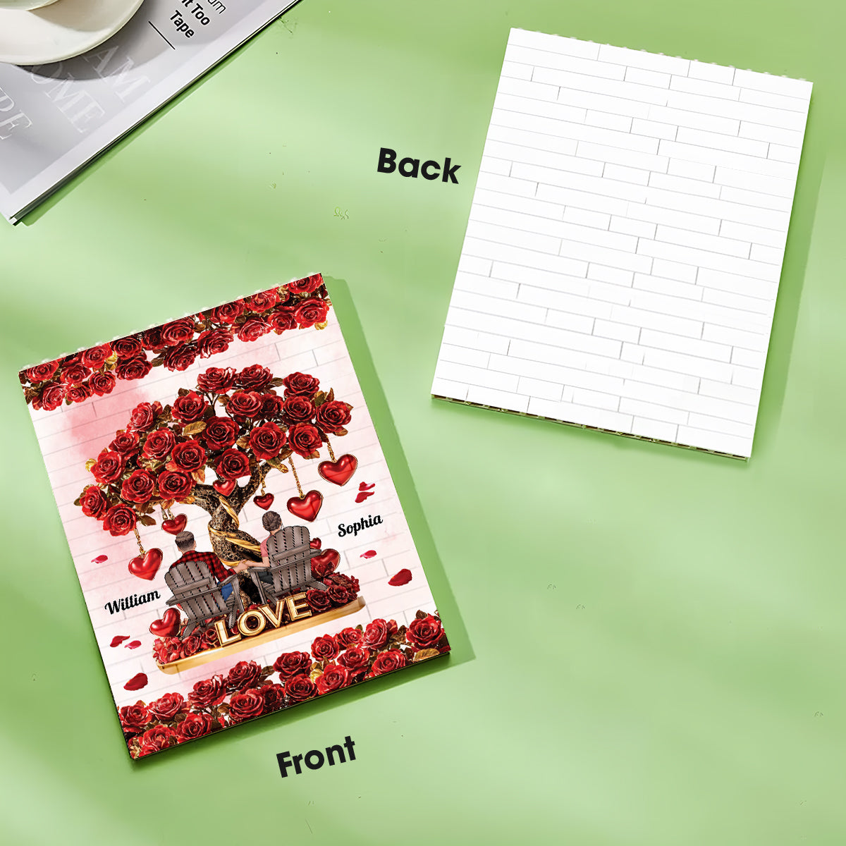 Baum der Liebe – Personalisierte, einseitige, vertikale, rechteckige Bausteine ​​für Paare