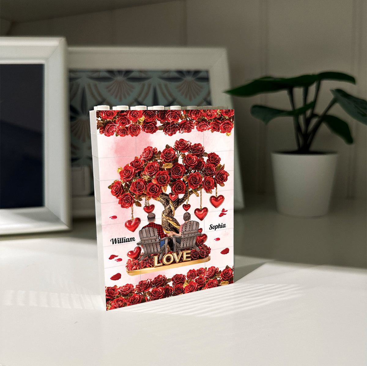 Baum der Liebe – Personalisierte, einseitige, vertikale, rechteckige Bausteine ​​für Paare