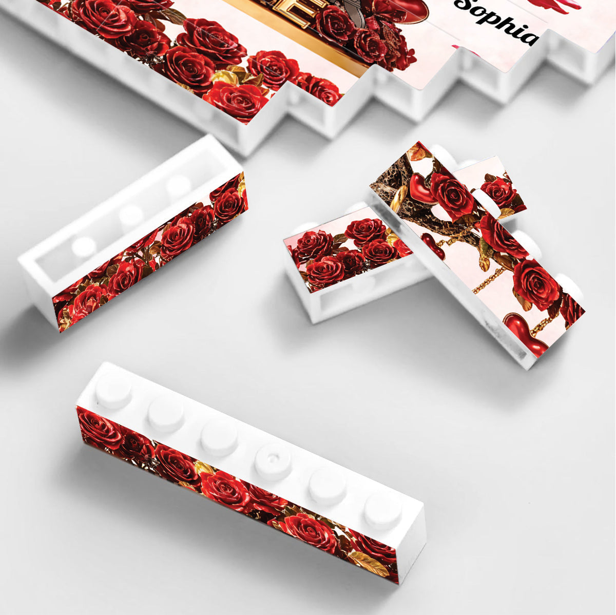 Baum der Liebe – Personalisierte, einseitige, vertikale, rechteckige Bausteine ​​für Paare