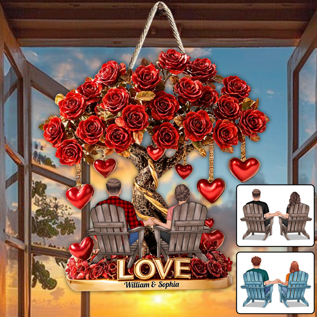 Baum der Liebe – Personalisiertes Holzschild in individueller Pärchenform