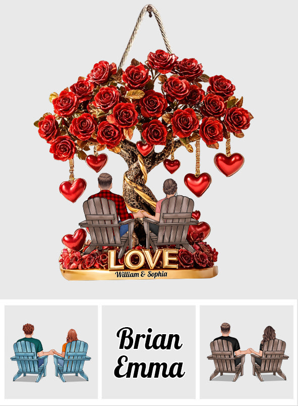 Baum der Liebe – Personalisiertes Holzschild in individueller Pärchenform