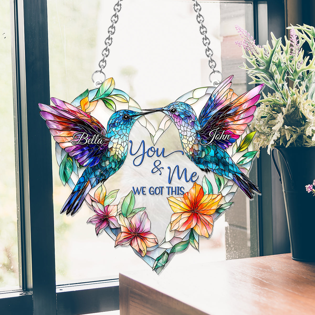 Kolibri-Pärchen – Personalisierter Kolibri-Fensterhänger als Sonnenfänger