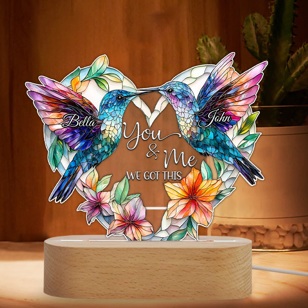 Hummingbird Couple - Personalized Hummingbird Shaped Plaque Light Base