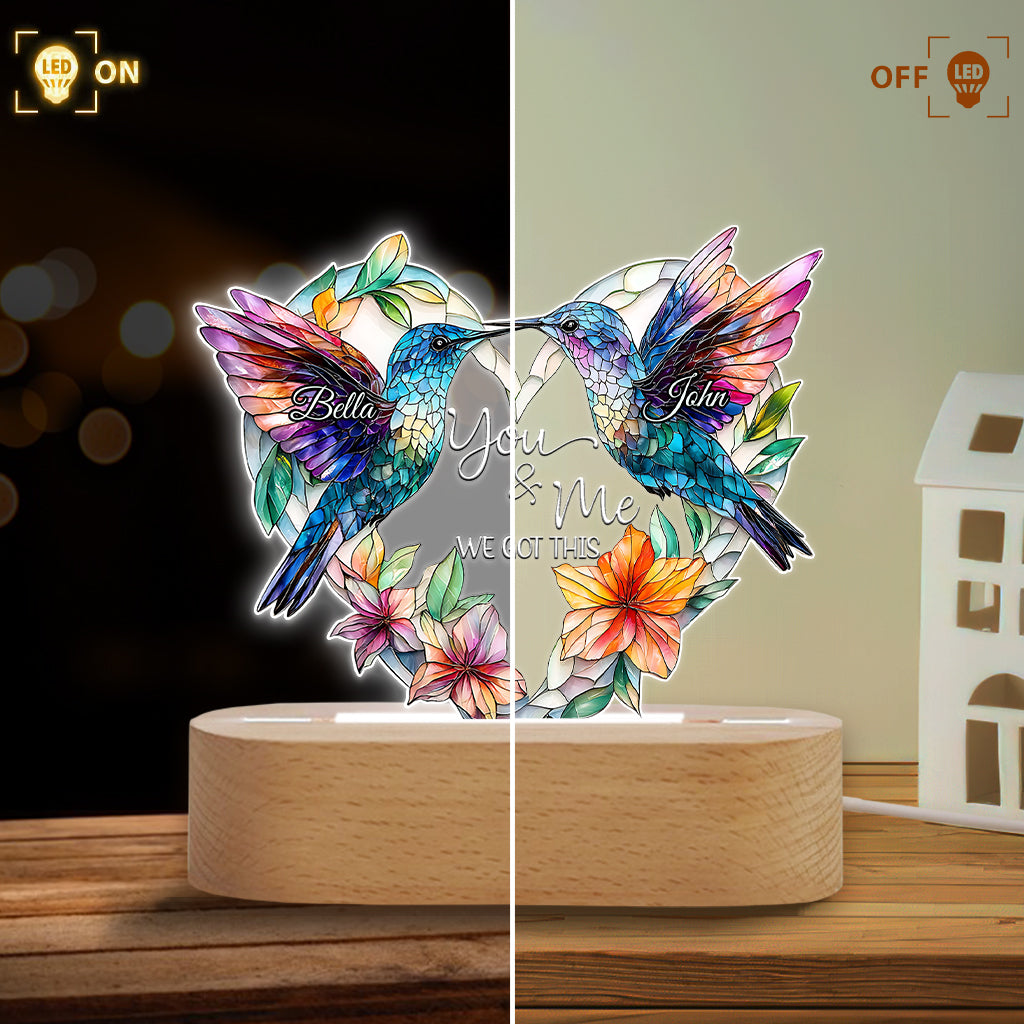Hummingbird Couple - Personalized Hummingbird Shaped Plaque Light Base