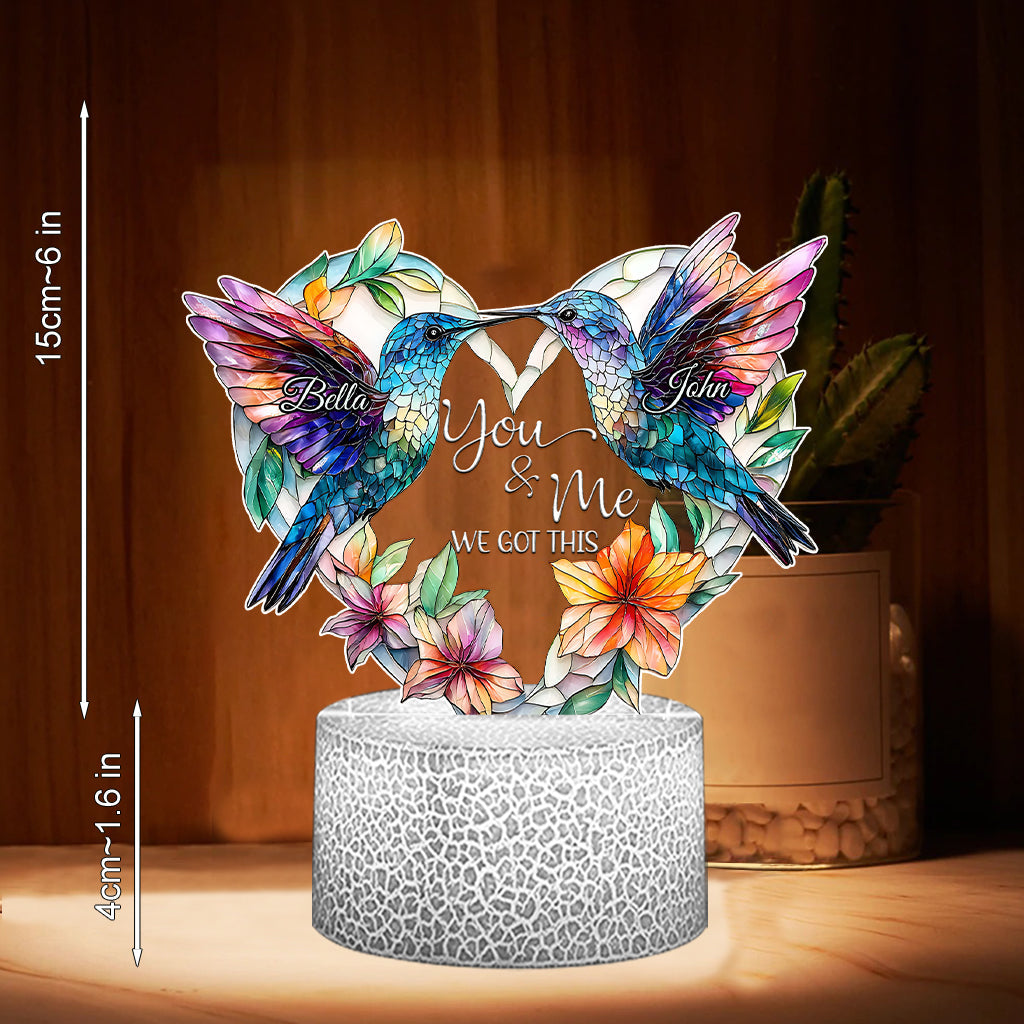 Hummingbird Couple - Personalized Hummingbird Shaped Plaque Light Base