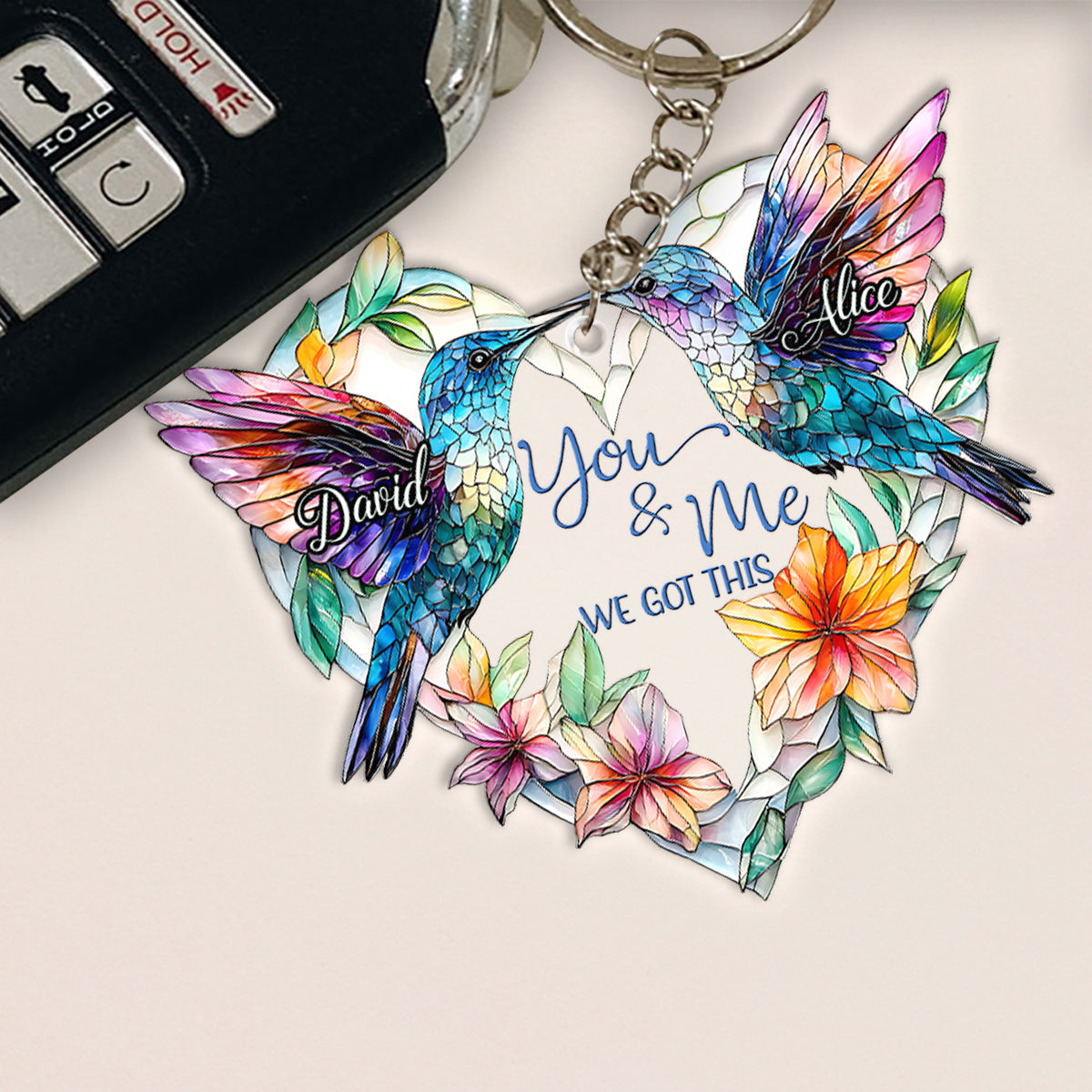 Hummingbird Couple - Personalized Hummingbird Keychain