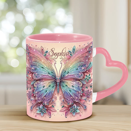 Butterfly & Flower - Personalized Butterfly Heart Handle Mug